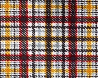 Vintage Plaid Polyester Fabric Remnant | 1960s Red Black and Gold Material | 1.5 Yards