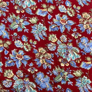 Vintage Fabric Remnant | French Country Floral Deep Red | 5 1/2 Yards of Material