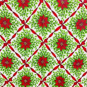 Vintage Poinsettia Christmas Tablecloth: 1960s Holiday Print (55 X 48)