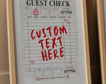 Personalize Retro Guest Check Poster, Red Custom Receipt Art, Bedroom Decor Bold Typography Print