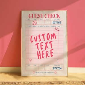 Personalize Guest Check Poster, Retro Pink Receipt Print, Custom Quotes Poster, Girl Dorm Decor image 1