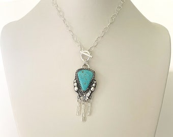 Handcrafted One of a Kind Necklace with King's Manassa Turquoise in 925 Sterling Silver