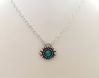 Handcrafted One Of a Kind 925 Sterling Silver Necklace with Turquoise