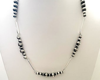 Handcrafted One Of A Kind Navajo Pearl Necklace with Paperclip Chain in 925 Sterling Silver 20 inches