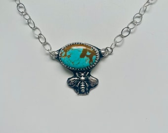 Handcrafted One Of a Kind 925 Sterling Silver Necklace with Kings Manassa Turquoise and the Humble Bee