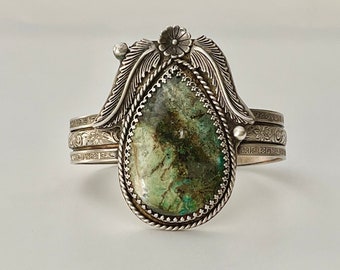 Handcrafted One Of A Kind 925 Sterling Silver Cuff Bracelet Southwestern Inspired with Natural Jasper Stone