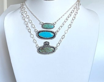 SALE 20% OFF : Handcrafted One Of a Kind 925 Sterling Silver Oval Turquoise Necklaces. Royston and Kings Manassa