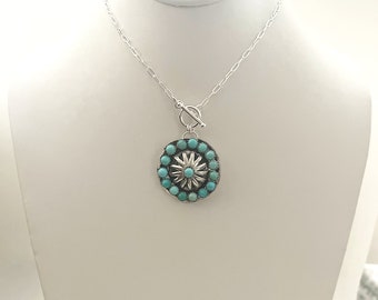 Handcrafted One of a Kind Necklace with Natural Turquoise Mountain Turquoise in 925 Sterling Silver