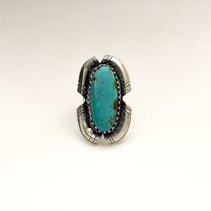 Handcrafted One of A Kind Ring with Kings Manassa Turquoise in 925 Sterling Silver Size 6.75 Adjustable