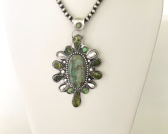 Handcrafted Muti Turquoise Pendant in 925 Sterling Silver. One of a Kind