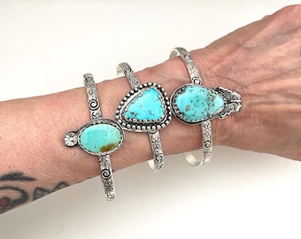 Handcrafted One of a Kind Stacker Bracelets in 925 Sterling Silver and Turquoise Stones