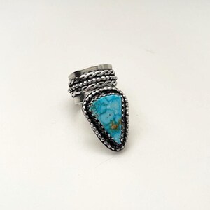 Handcrafted One of A Kind Ring with Natural Kingman Waterweb Turquoise Size 8 Adjustable in 925 Sterling Silver