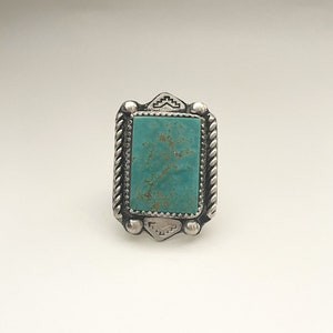 Handcrafted One of A Kind Ring with Kings Manassa Turquoise in 925 Sterling Silver Size 7 Adjustable