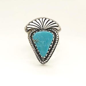 Handcrafted One of A Kind Ring with Kingman Turquoise in 925 Sterling Silver Size 8.5 Adjustable