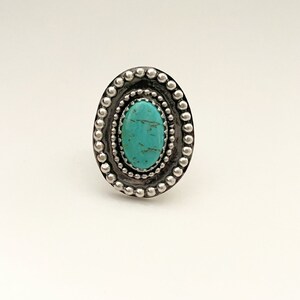 Handcrafted One of A Kind Ring with Kingman Turquoise in 925 Sterling Silver Size 6.5 Adjustable