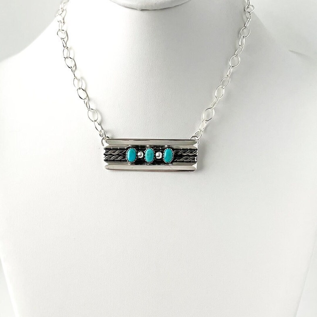 Bar Necklace in 925 Sterling Silver With Kingman Turquoise Handcrafted ...