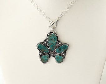 Handcrafted One of A Kind Naja Necklace in 925 Sterling Silver and Royston Turquoise
