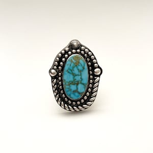 Handcrafted One of A Kind Ring with Natural Kingman Waterweb Turquoise Size 7.5 Adjustable in 925 Sterling Silver