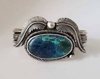 Handcrafted One Of a Kind 925 Sterling Silver Cuff Bracelet With Natural Stone Southwestern Inspired