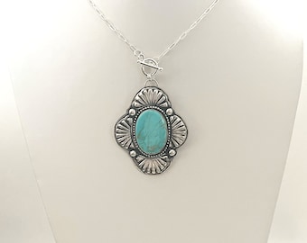 Handcrafted One of A Kind Necklace with Kings Manassa Turquoise in 925 Sterling Silver