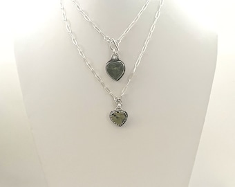 Handcrafted One of A Kind Small Heart Necklaces with Heart Shape Hubei Turquoise in 925 Sterling Silver