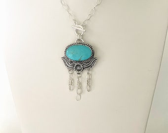 Handcrafted One of a King Necklace with King's Manassa Turquoise in 925 Sterling Silver