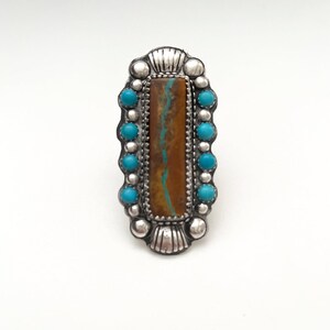 Handcrafted One of A Kind Statement Ring with  Royston Boulder Turquoise Size 7 Adjustable in 925 Sterling Silver