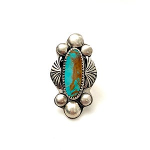 Handcrafted One of A Kind Ring with Kings Manassa Turquoise in 925 Sterling Silver Size Adjustable 8