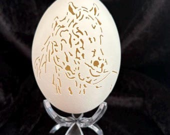 Huevo de ganso tallado a mano - Caballo y potrillo