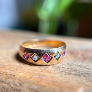 Antique Victorian Diamond and Ruby Ring, 15K Yellow Gold