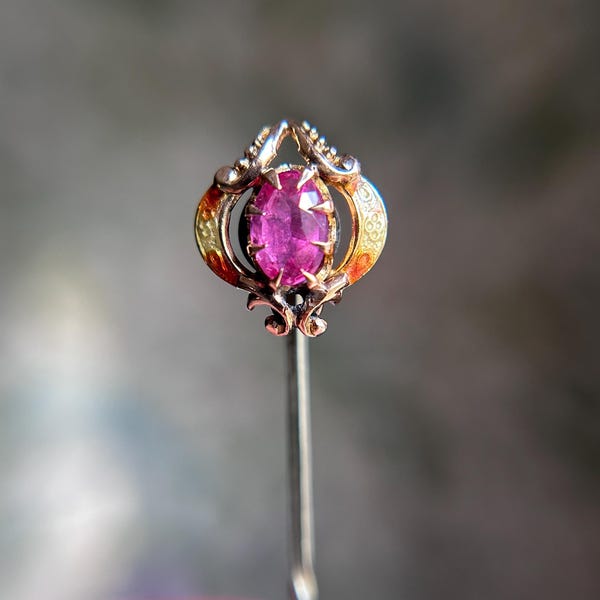 Antique Pink Sapphire and Enamel Stick Pin