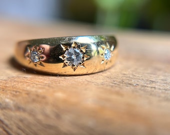 Antique Old Mine Cut Starburst Ring, 18K Gold, Hallmarked 1922
