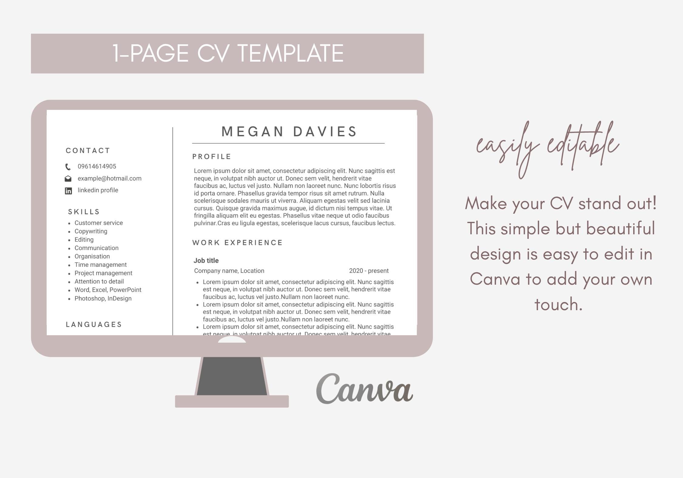 Minimalist Resume Template, Professional CV Template Canva - Etsy
