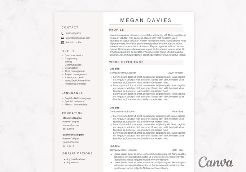 Minimalist Resume Template, Professional CV Template Canva - Etsy