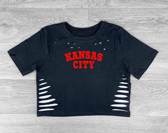 Black Red Womens Kansas City crop top , KC Bodysuit, Gameday Outfit, KCMO Shirt, Kansas City Fan Gift, GO Kingdom