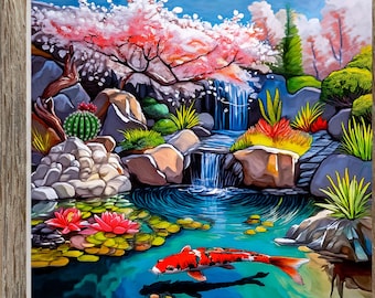 Koi Pond Art Tile: Glossy Smooth Ceramic Home Decor