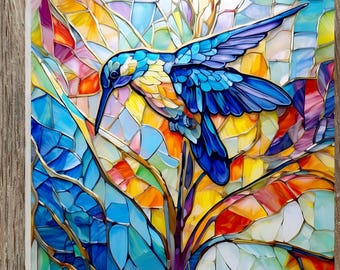 Hummingbird Lover Gift Stained Glass Look Tile: Glossy Smooth Ceramic Tile for Home Decor