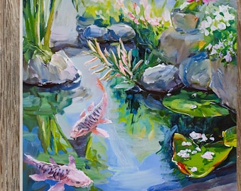 Koi Pond Art Tile: Glossy Smooth Ceramic Home Decor