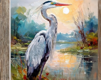 Blue Heron in the Marsh Decorative Tile: Glossy Ceramic Tile for Home Decor