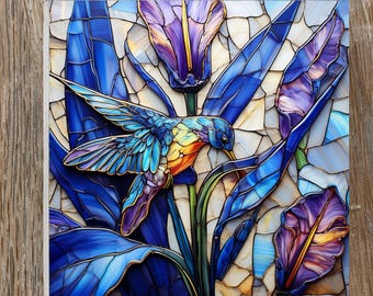 Hummingbird Artistic Tile: Glossy Ceramic Stained Glass Look Tile for Home Decor