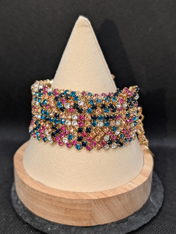 Vintage Natasha Rhinestone Cuff Bracelet – Flexib… - image 3