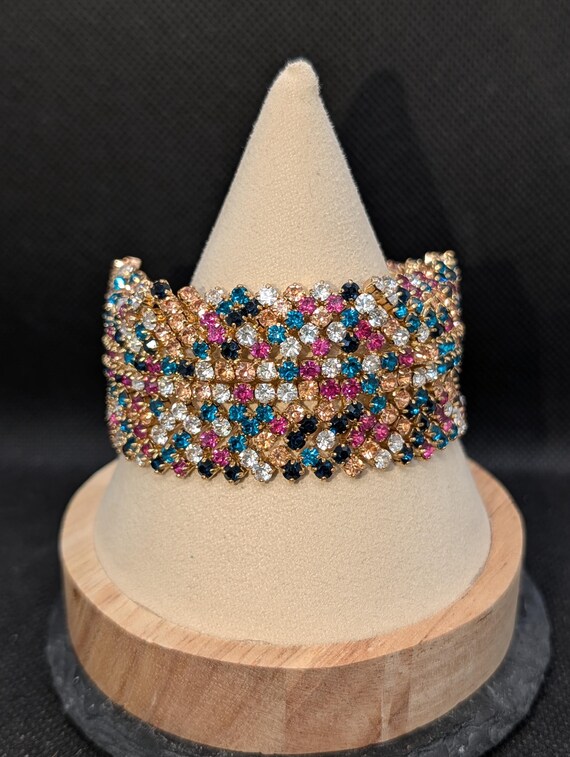 Vintage Natasha Rhinestone Cuff Bracelet – Flexib… - image 2