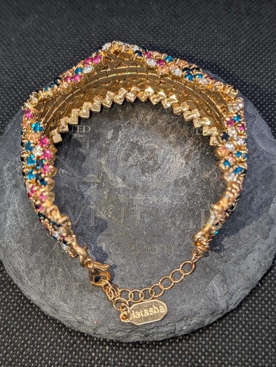 Vintage Natasha Rhinestone Cuff Bracelet – Flexib… - image 7