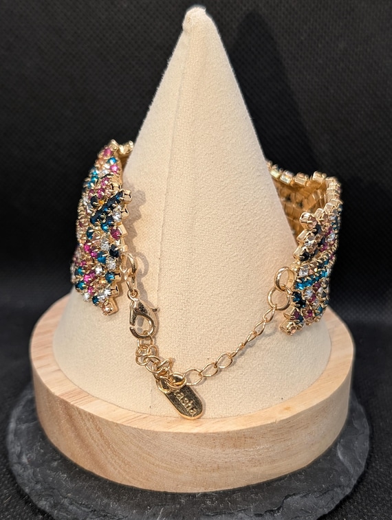 Vintage Natasha Rhinestone Cuff Bracelet – Flexib… - image 4