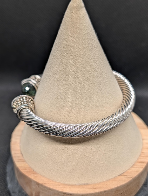 Vintage Unsigned Silvertone Cable Cuff Bracelet w… - image 6