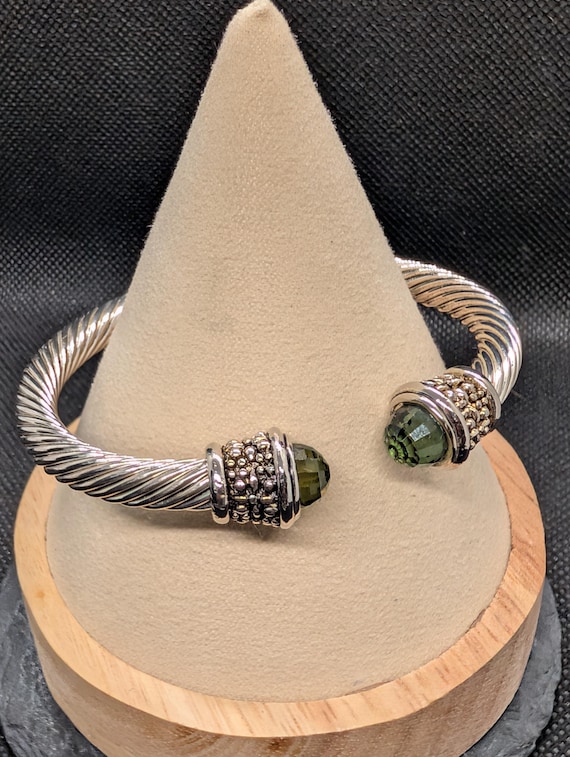 Vintage Unsigned Silvertone Cable Cuff Bracelet w… - image 2