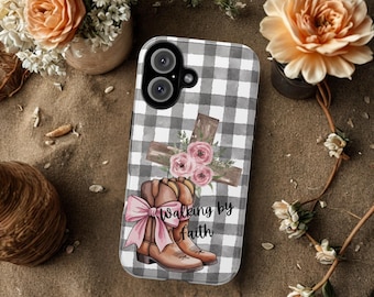 Western Christian Phone Case, Cowboy Boots, Floral Cross