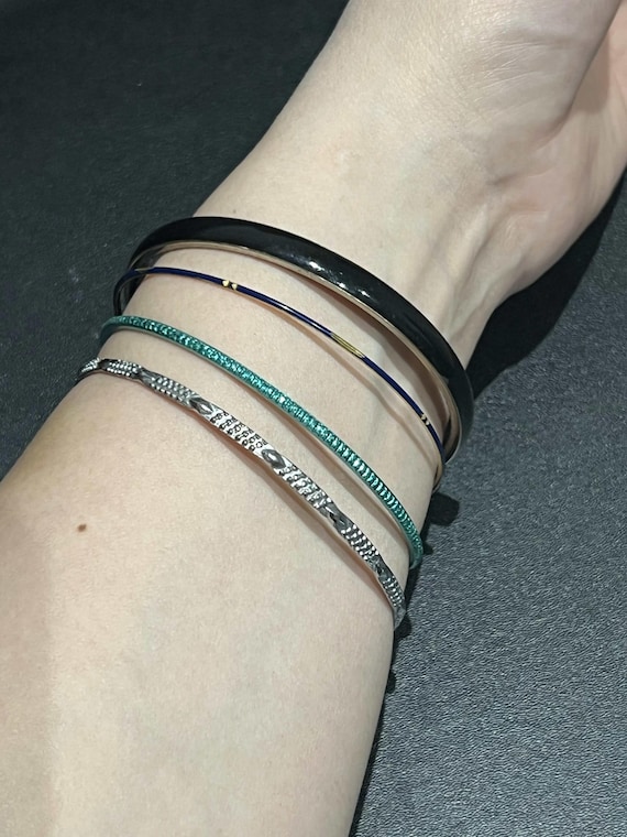 Vintage Stackable Bangle Set - 4 Piece Mixed Meta… - image 3