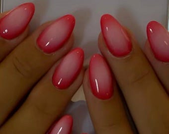 Pink Ombre Press On Nails | Glossy Almond, Handmade Nail Set