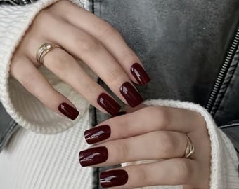 Dark Burgundy Reusable Press-On Nails – Classy Elegance